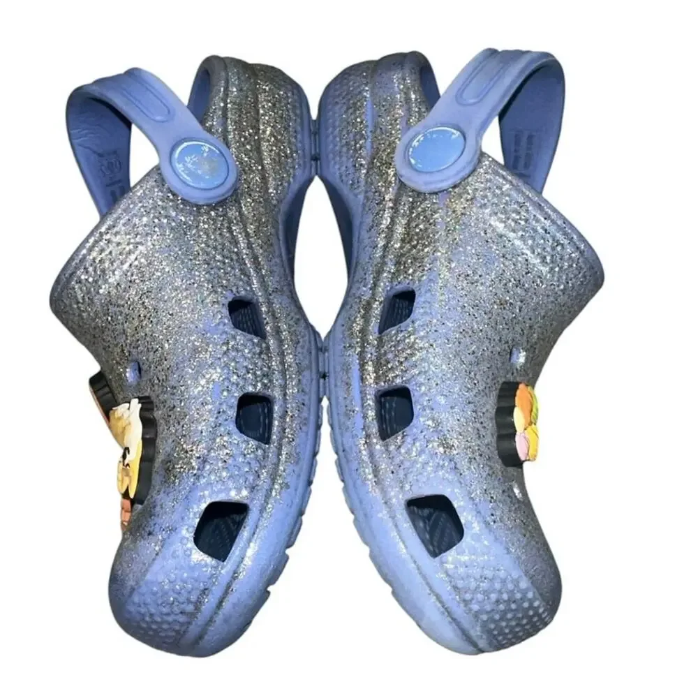 Crocs Kids Classic Glitter Clogs Blue Charm Shoes C10 Toddler